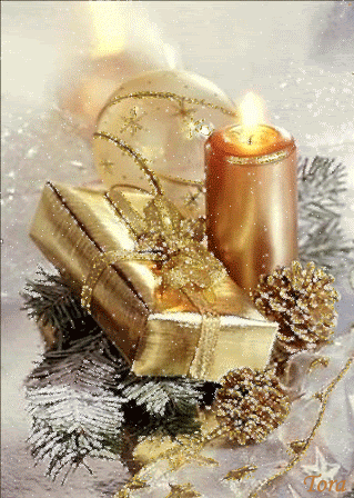 Joyeux Noël - Cadeau en or, bougie