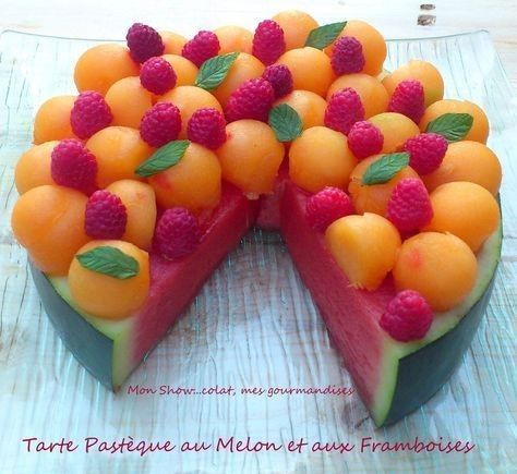 Aliments Fruits - Tarte pastèque, melon framboise menthe