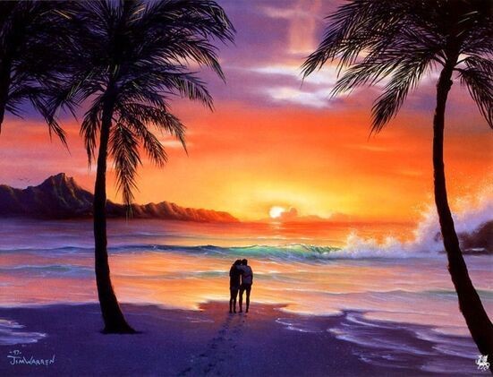 Amour - Couple paysage coucher de soleil