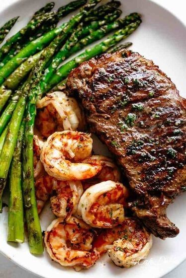Aliments Repas - Steak et crevettes