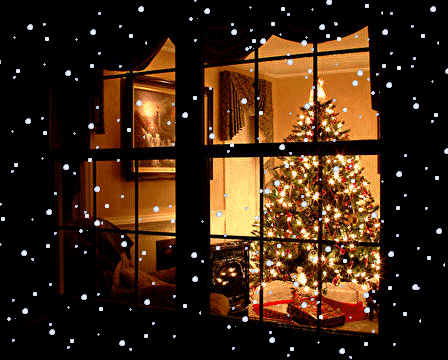 Noël - Fenêtre du salon la nuit