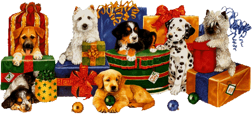 Joyeux Noël - Plusieurs chiens et les cadeaux