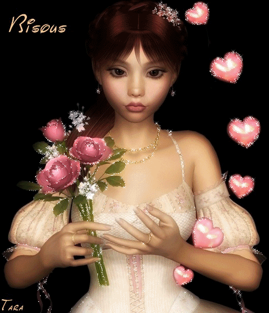 Bisous - Femme avec bouquet de roses pour vous