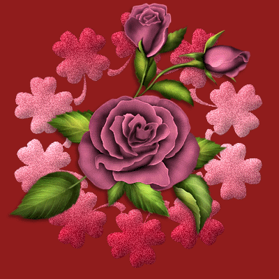 Fleurs - Rose, fond et trèfles rouges