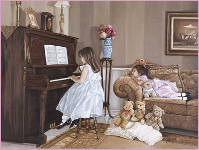 Musique - Fillette joue au piano pour sa soeur