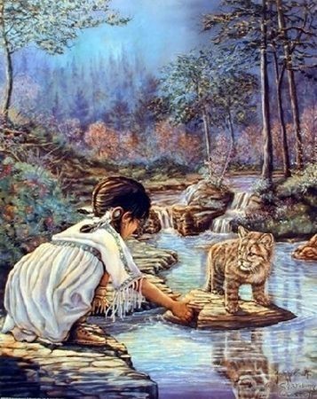 Autochtones Amérindiens - Fillette et petit tigre