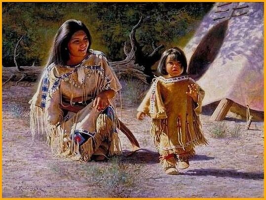 Autochtones Amérindiens - Fillette avec maman