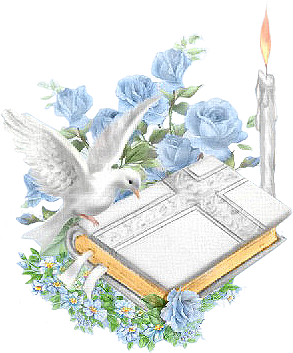 Prières Bible - Colombe, bougie, fleurs de roses bleues