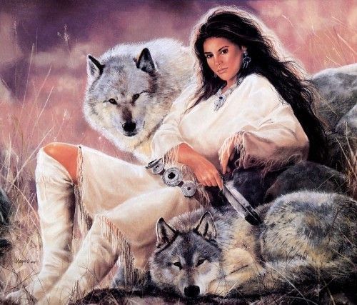 Autochtones - Femme avec ses loups protégés