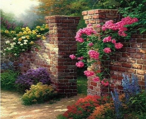 Fleurs Jardinage - Entrée mur de briques