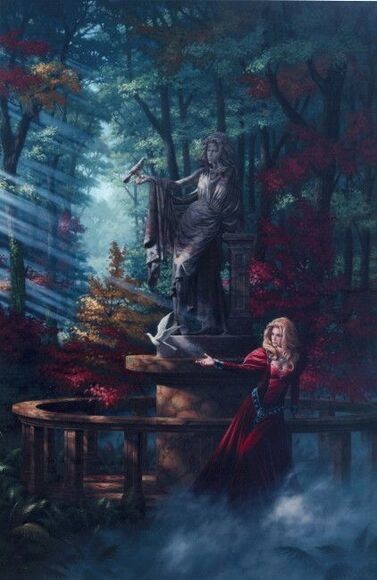 Paysage Forêt - Statue, femme de la colombe