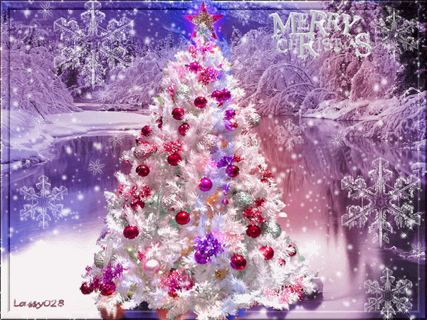 Joyeux Nol, Merry Christmas - Sapin blanc, teinte rose