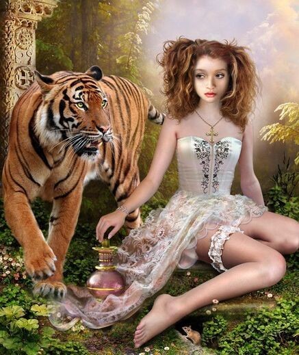 Animaux Tigre - Femme en forêt et son gardien