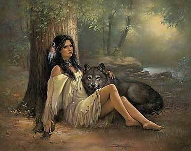 Autochtones Amérindiens - Femme et son ami le Loup