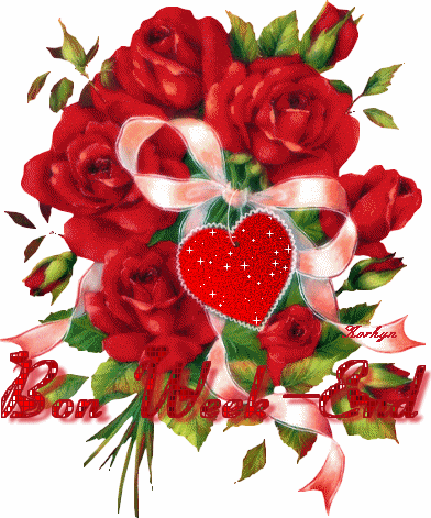 Bon Week-End - Coeur Roses rouges